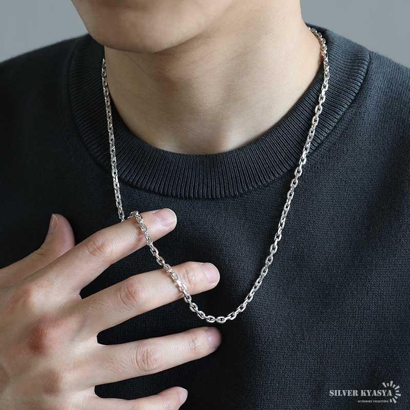 シルバー925 あずきチェーン ネックレス 幅4mm 60cm 4面カット