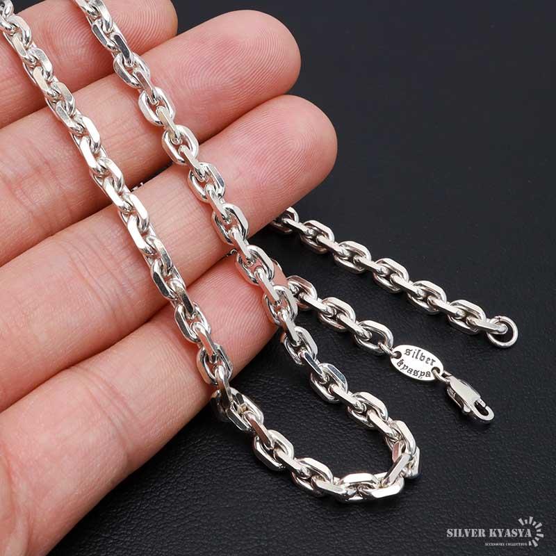 シルバー925 あずきチェーン ネックレス 幅5mm 50cm 4面カット シルバー925 あずきチェーン ネックレス 幅5mm 50cm 4面カット