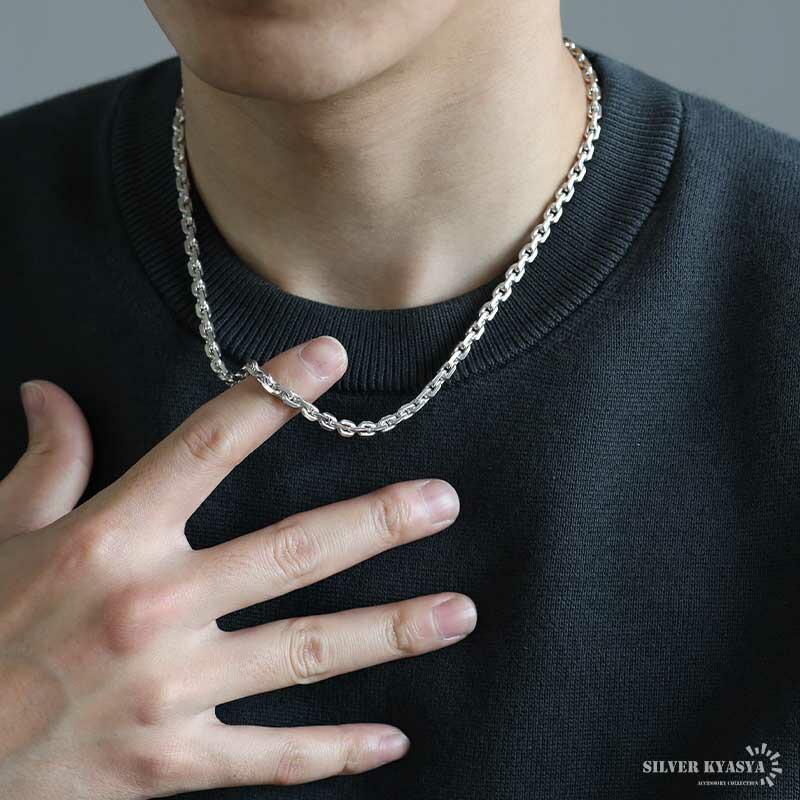 シルバー925 あずきチェーン 幅5mm 4面カット ホワイト ネックレス