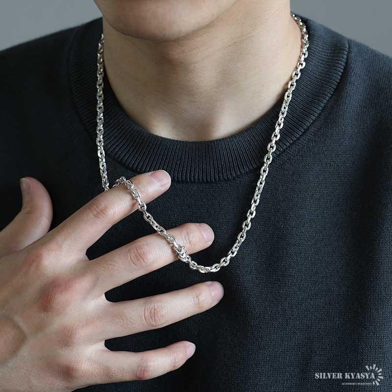 シルバー925 あずきチェーン ネックレス 幅5mm 60cm 4面カット シルバー925 あずきチェーン ネックレス 幅5mm 60cm 4面カット