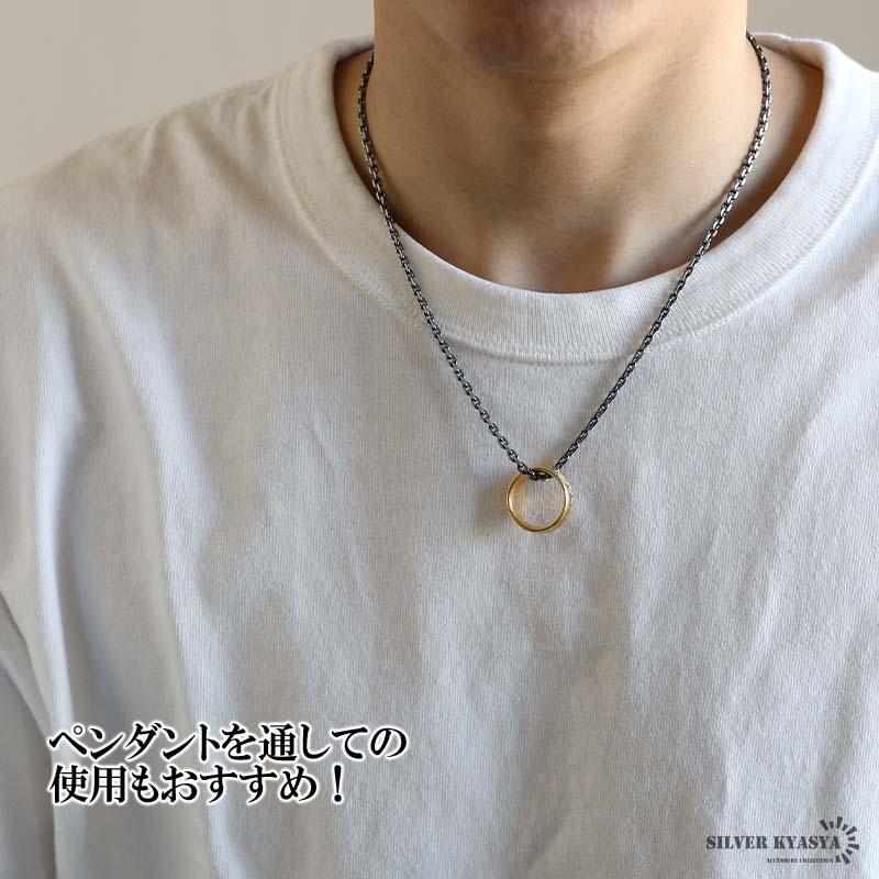 シルバー925 燻し仕上げ あずきチェーン ネックレス 幅3mm 50cm 4面