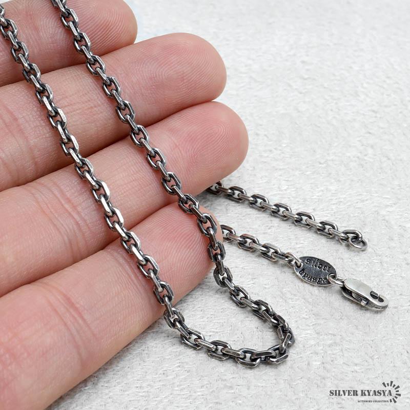 シルバー925 60cm 3mm 角　アズキチェーン　ネックレス　燻し　小豆 シルバー925 燻し仕上げ あずきチェーン ネックレス 幅3mm 60cm 4面