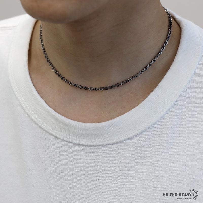 シルバー925 燻し仕上げ あずきチェーン ネックレス 幅3mm 40cm シルバー925 燻し仕上げ あずきチェーン ネックレス 幅3mm 40cm