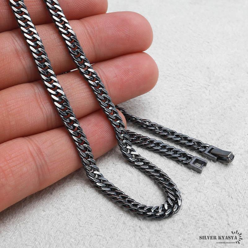 シルバー925 ブラック ダブル喜平チェーン ネックレス 60cm 燻し加工 