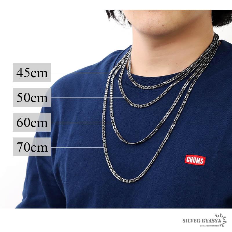 シルバー925 ブラック ダブル喜平チェーン ネックレス 60cm 燻し加工 