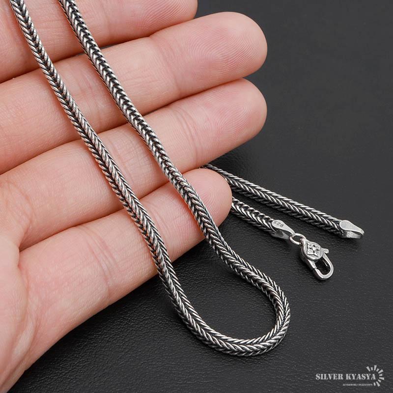 シルバー925 フォックステールチェーン ネックレス 幅3mm 45cm