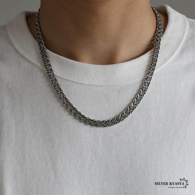 シルバー925 喜平ネックレス パヴェネックレス エメラルド グリーン