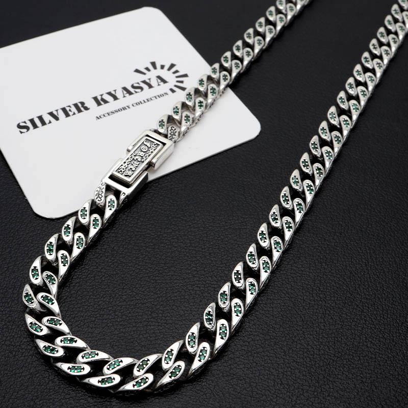 シルバー925 喜平ネックレス パヴェネックレス エメラルド グリーン