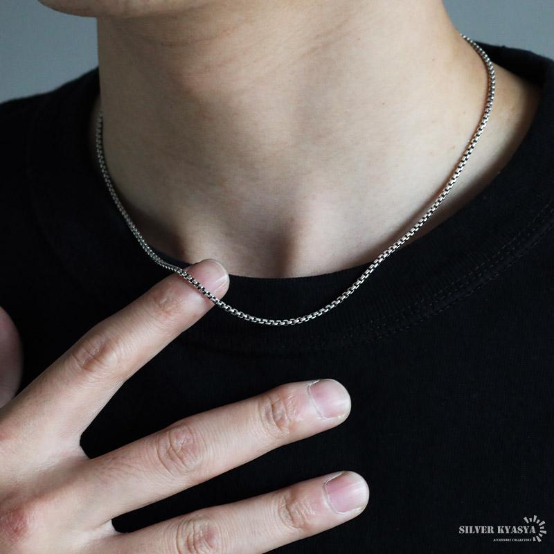 シルバー925 ボックスチェーン ネックレス 幅2mm 45cm ベネチアン 細身