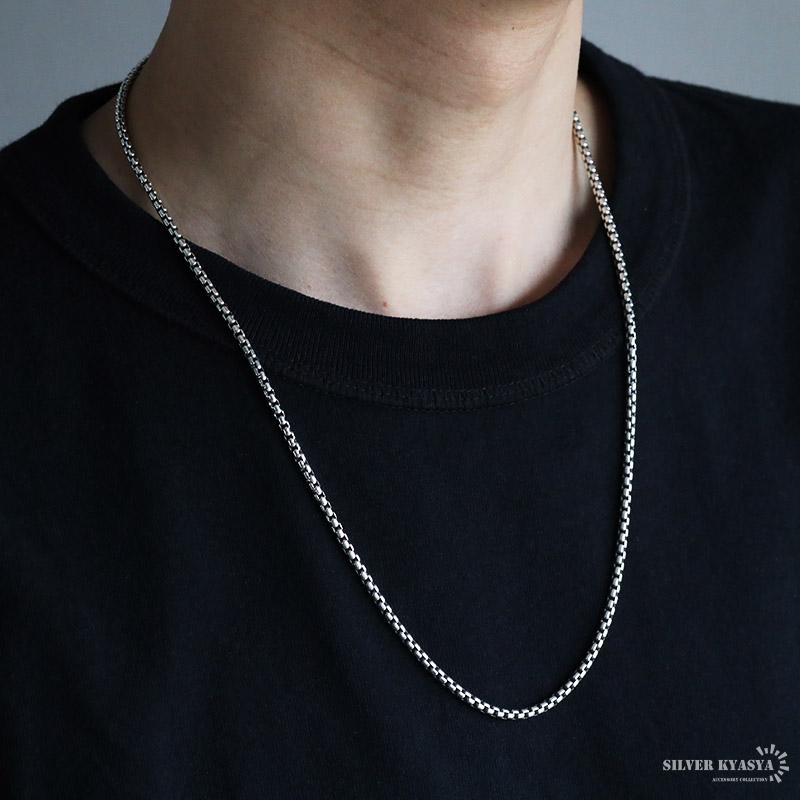 シルバー925 ボックスチェーン ネックレス 幅3mm 60cm ベネチアン 太め