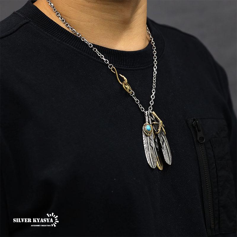 複数買いで最大300円OFFクーポン／316L フェザーネックレス メンズ