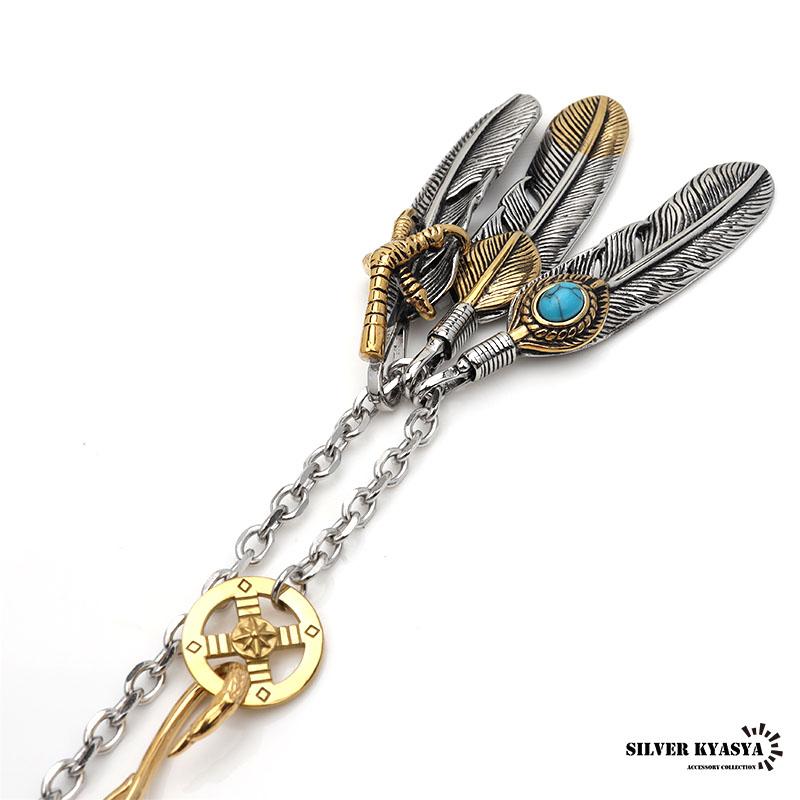 ステンレス 316L フェザーネックレス メンズ シルバー 羽根 金