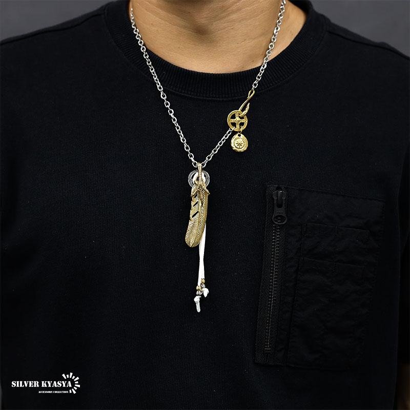 316L ゴールドフェザーネックレス 金 メンズ 太陽メタル インディアン