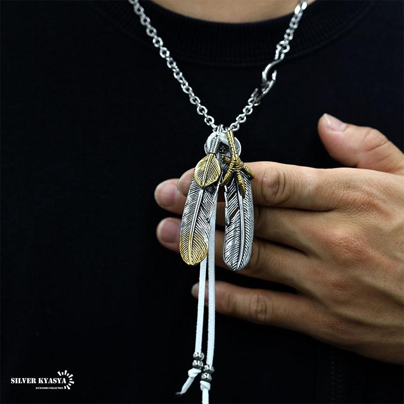 複数買いで最大300円OFFクーポン／316L ダブル フェザーネックレス