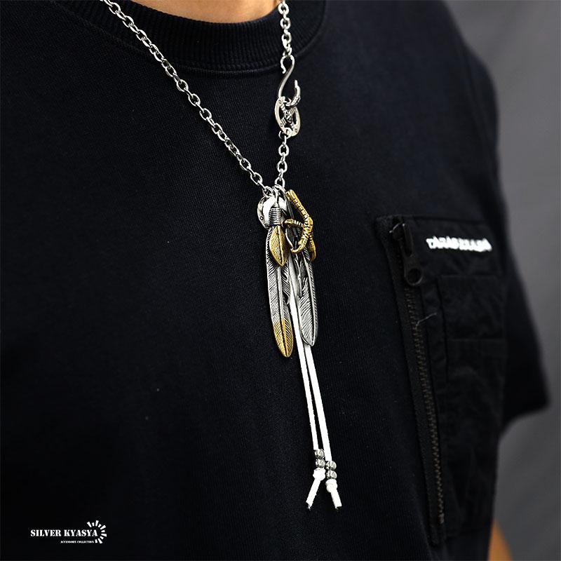 複数買いで最大300円OFFクーポン／316L ダブル フェザーネックレス