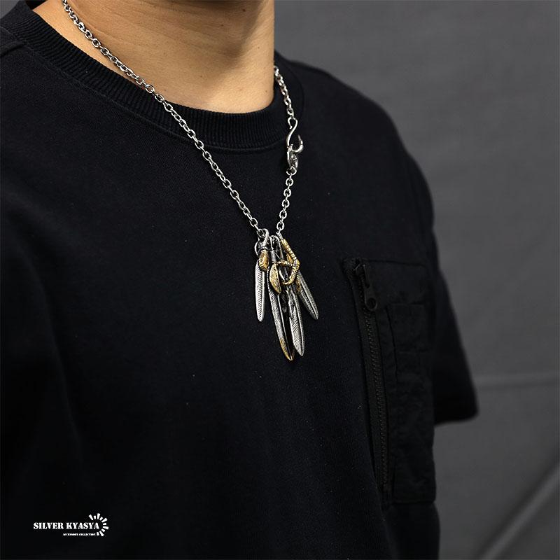 316L ステンレス フェザーネックレス メンズ シルバー 特大 金爪 316L ステンレス フェザーネックレス メンズ シルバー 特大 金爪