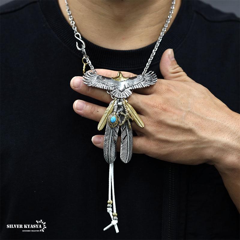 銀爪 頭金イーグル ゴールド フェザー トリプル フェザー ネックレス