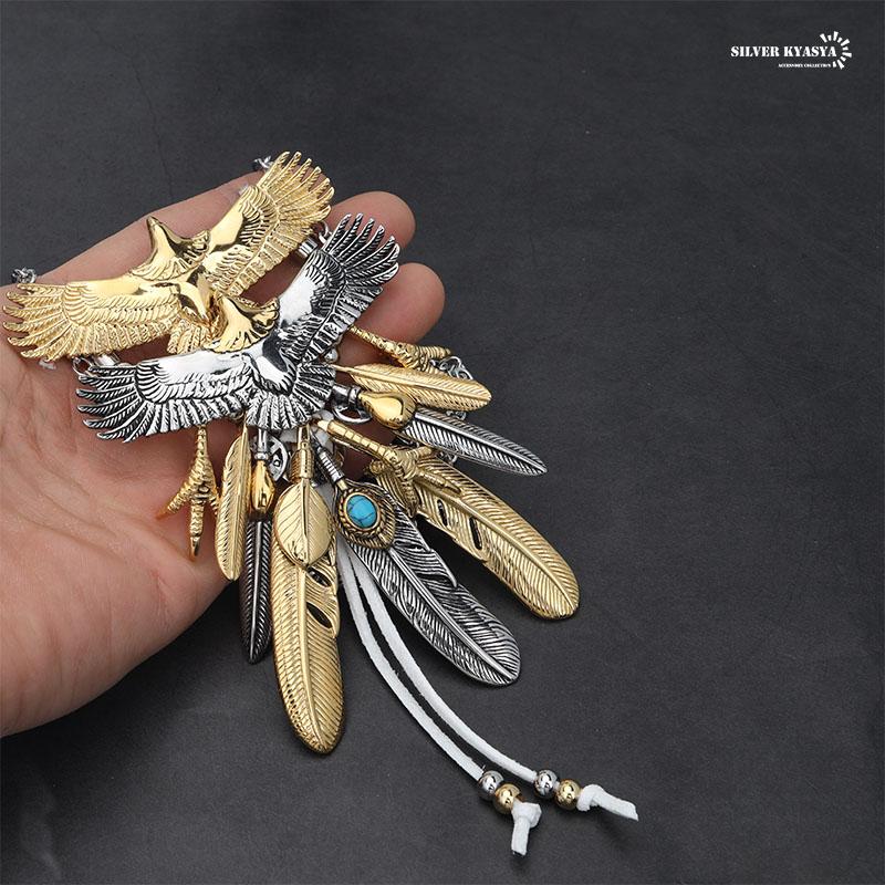 イーグル小金フェザーネックレスセット 複数買いで最大300円OFFクーポン／超豪華 フェザーネックレス 特大