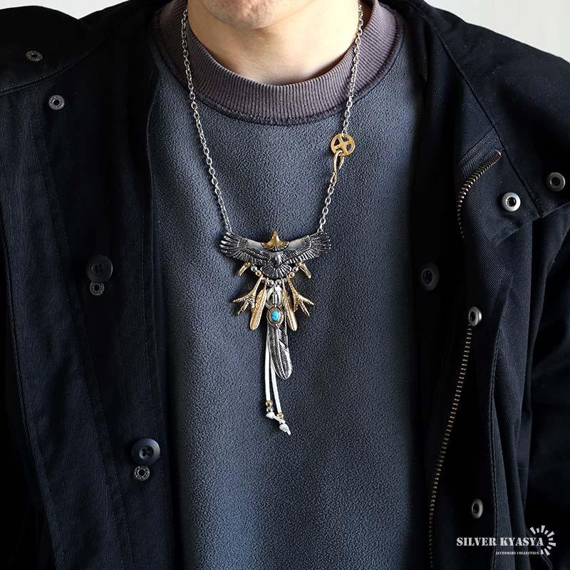 ステンレス フェザーネックレス インディアンジュエリー メンズ