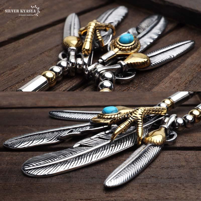 複数買いで最大300円OFFクーポン／ステンレス フェザーネックレス 