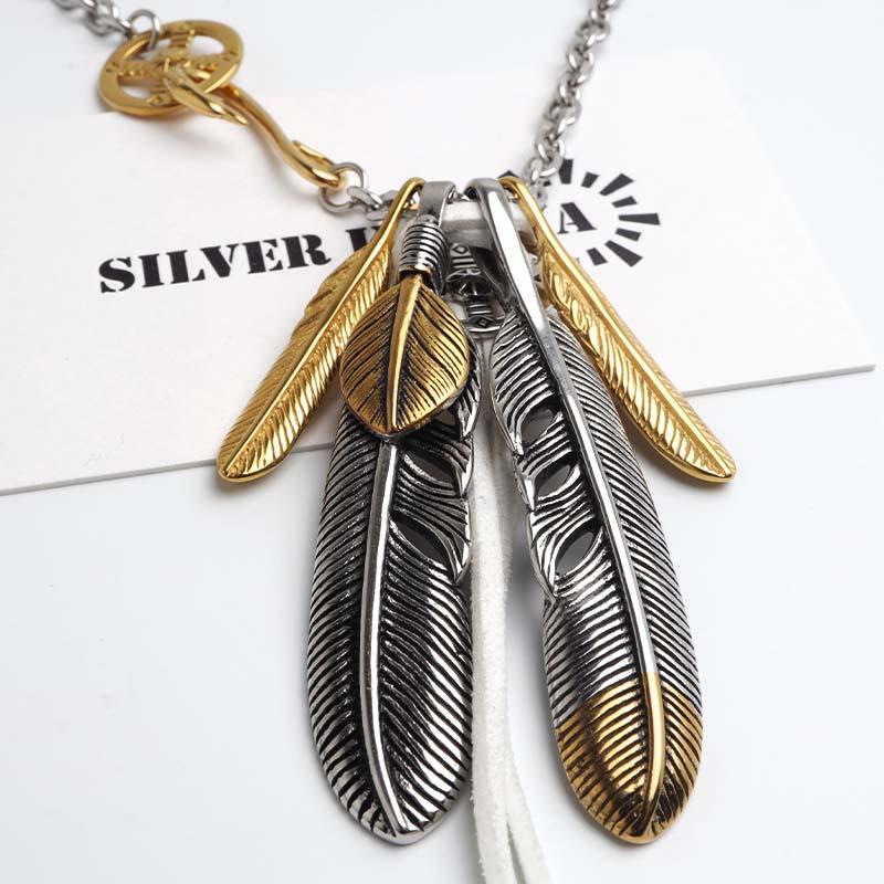 ステンレス フェザーネックレス インディアンジュエリー ペンダントネックレス メンズネックレス ゴールド シルバー 金アレ対応 | ブランド登録なし | 12