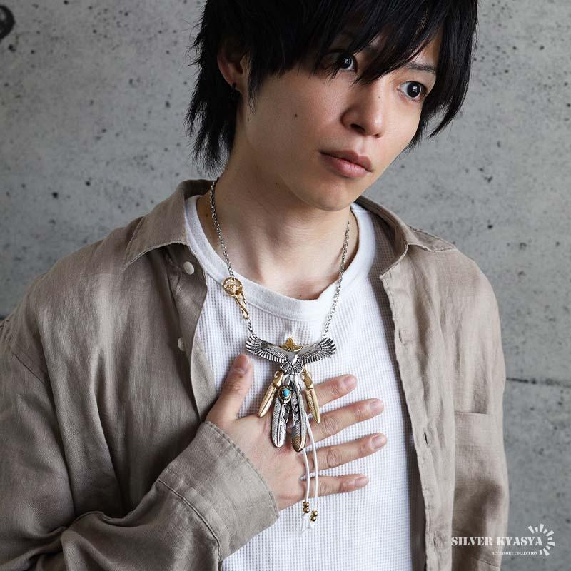 大和工房 藍染イーグルフェザー 2top ネックレス 藍染イーグルフェザー