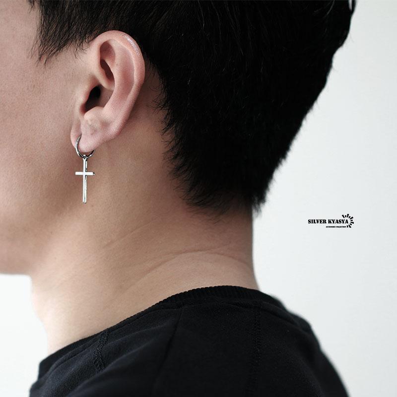 両耳 メンズ フェイクピアス 嘘ピアス イヤリング フープピアス クロス