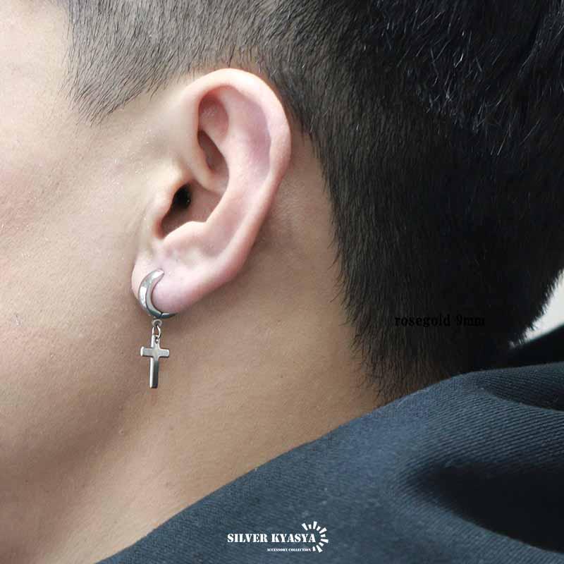 シルバー925 Silver クロスフープピアス/軽研磨仕上げ/両耳 両耳 クロス フープピアス ゴールド シルバー ブラック シンプル