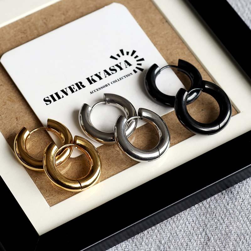 2個で10％OFF 3個で20％OFFクーポン／太め フープピアス 2点 5mm