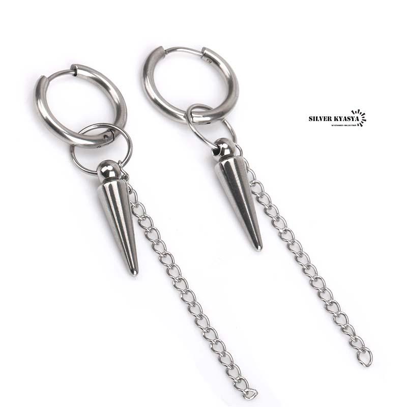 2個で10％OFF 3個で20％OFFクーポン／両耳 スタッズ チェーンピアス