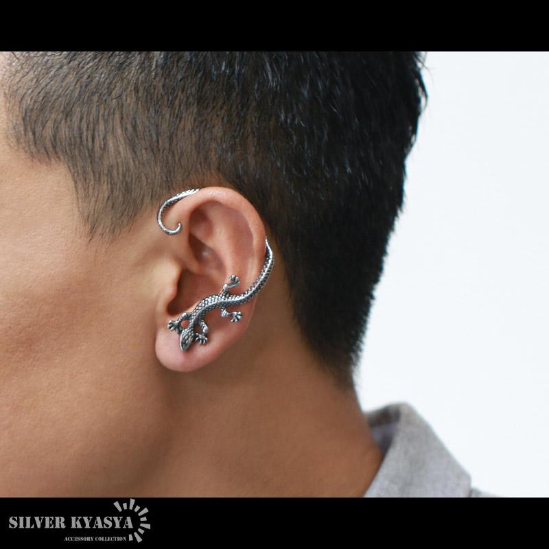 117 シルバーカラーのトカゲさんアシメ ハンドメイド ピアスor