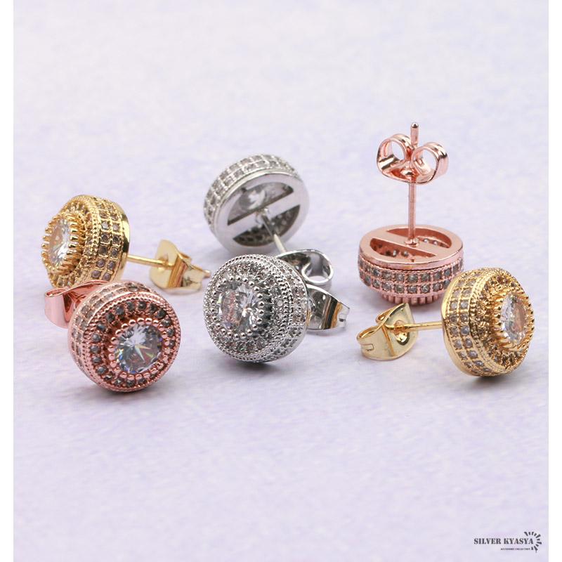 2個で10％OFF 3個で20％OFFクーポン／両耳用 スタッドピアス CZ パヴェ