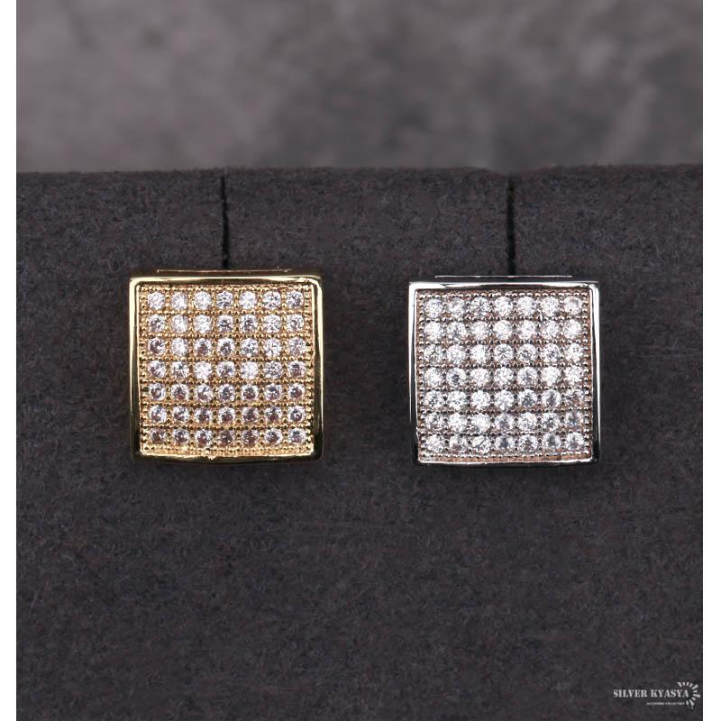 複数買いで最大300円OFFクーポン／両耳用 スタッドピアス CZ パヴェ 爪