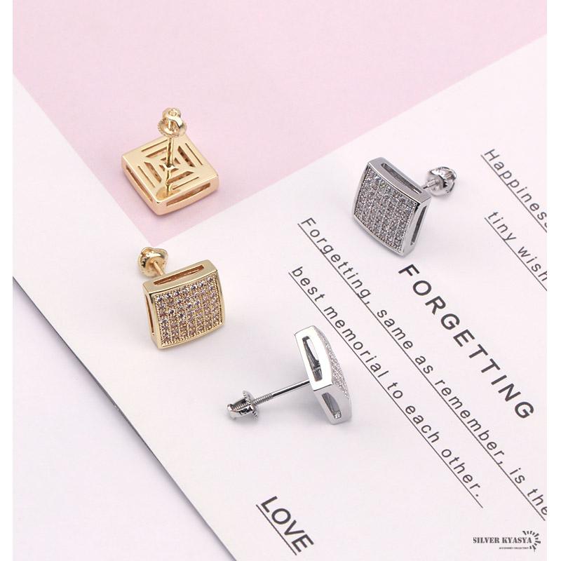 複数買いで最大300円OFFクーポン／両耳用 スタッドピアス CZ パヴェ 爪