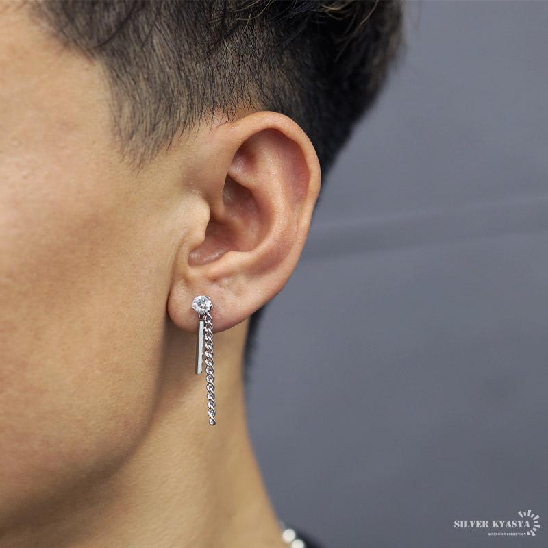 ドロップピアス メンズ チェーン スティック ステンレス AAA CZ 韓国