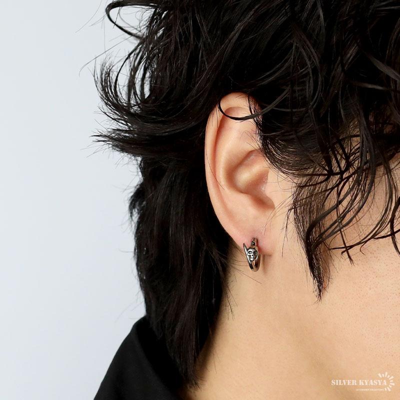 ステンレス フープピアス メンズ スカル ドクロ ピアス シルバー 金属