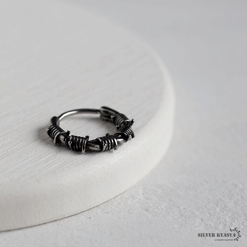 有刺鉄線 フープピアス ステンレス メンズ モチーフピアス シルバー