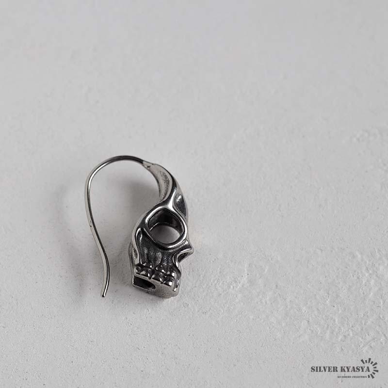スカル 骸骨 フックピアス ステンレス メンズ ドロップピアス シルバー