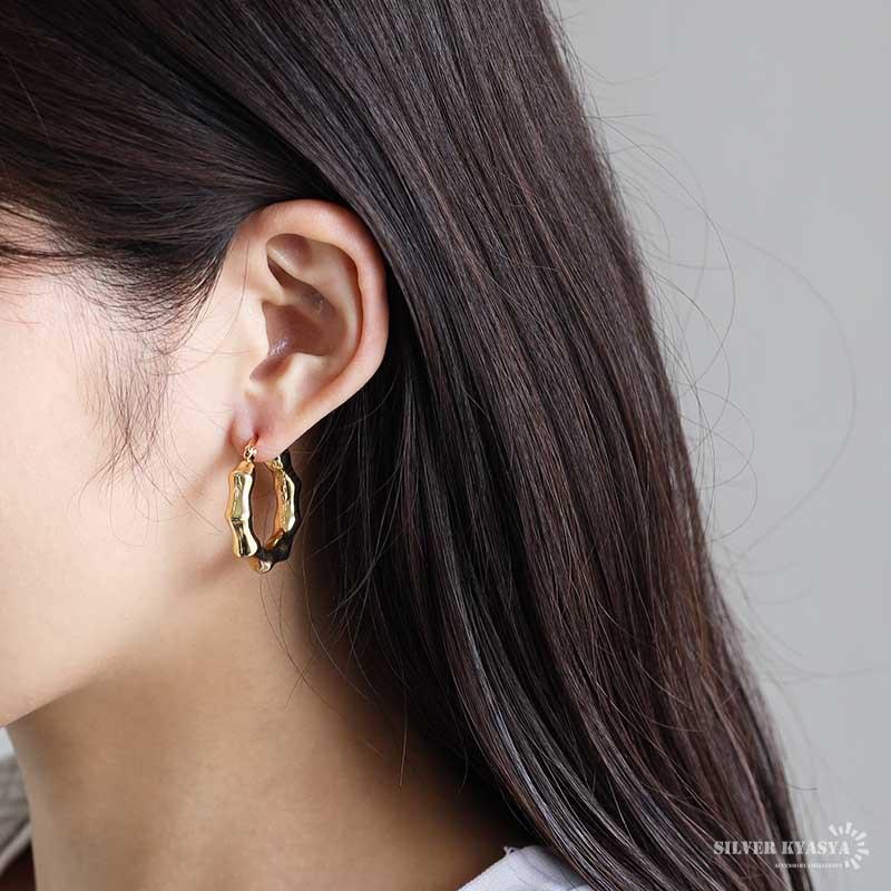 ステンレス 竹節ピアス ワイドピアス 大ぶりピアス 両耳2点セット