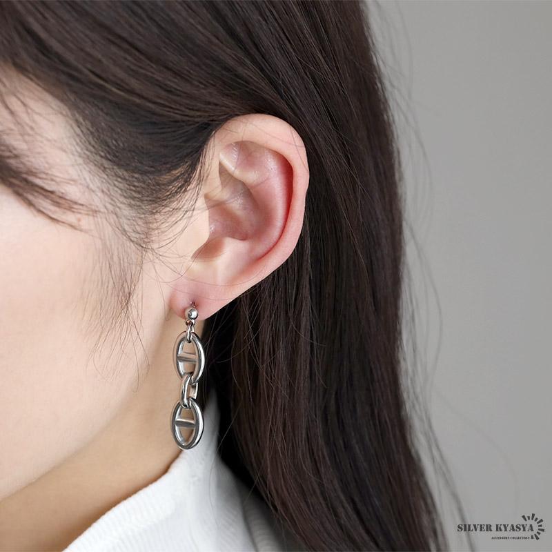 複数買いで最大300円OFFクーポン／ステンレス アンカーチェーン ピアス 