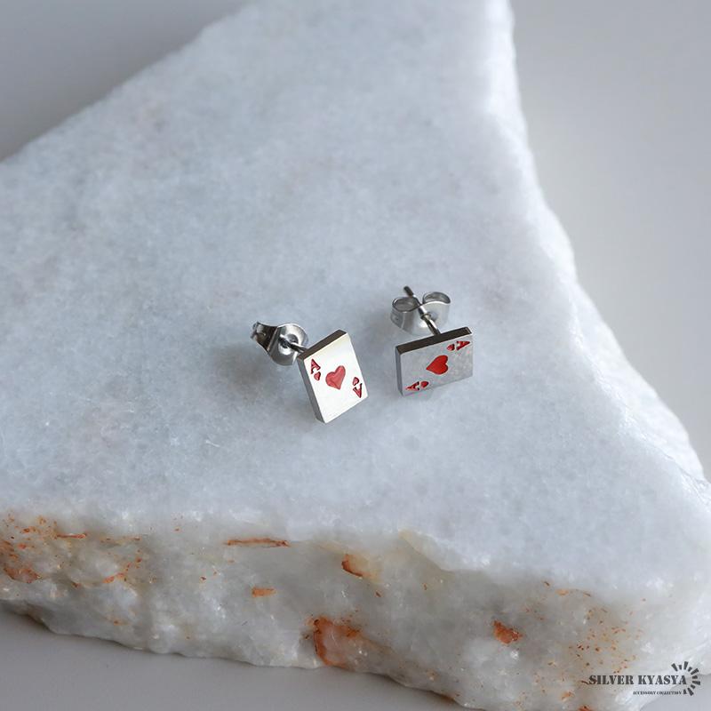 ステンレス素材 トランプピアス モチーフピアス ハート エース