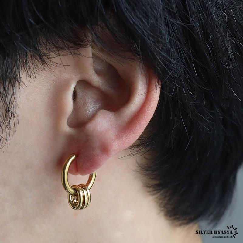 複数買いで最大30％OFFクーポン／ステンレス 3連ピアス フープピアス