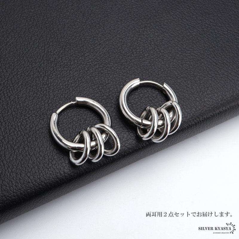 ステンレス 3連ピアス フープピアス シルバー リングピアス サークル 
