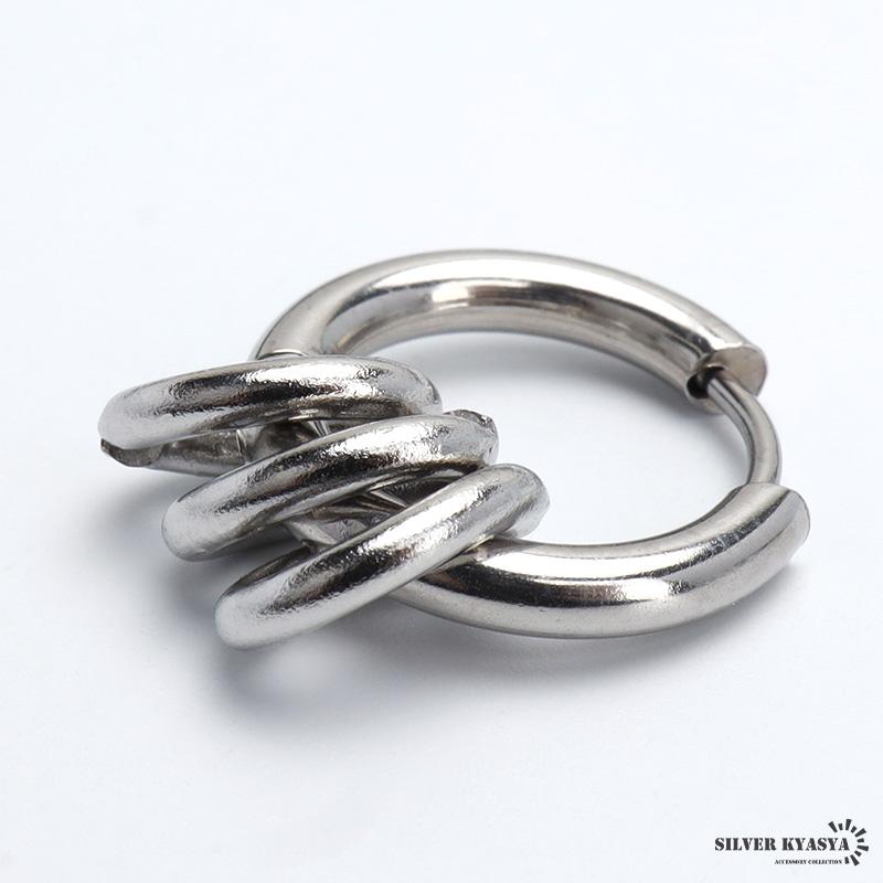 複数買いで最大300円OFFクーポン／ステンレス 3連ピアス フープピアス 
