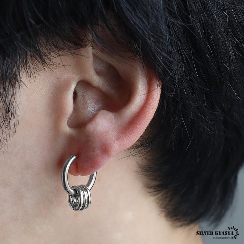 複数買いで最大300円OFFクーポン／ステンレス 3連ピアス フープピアス