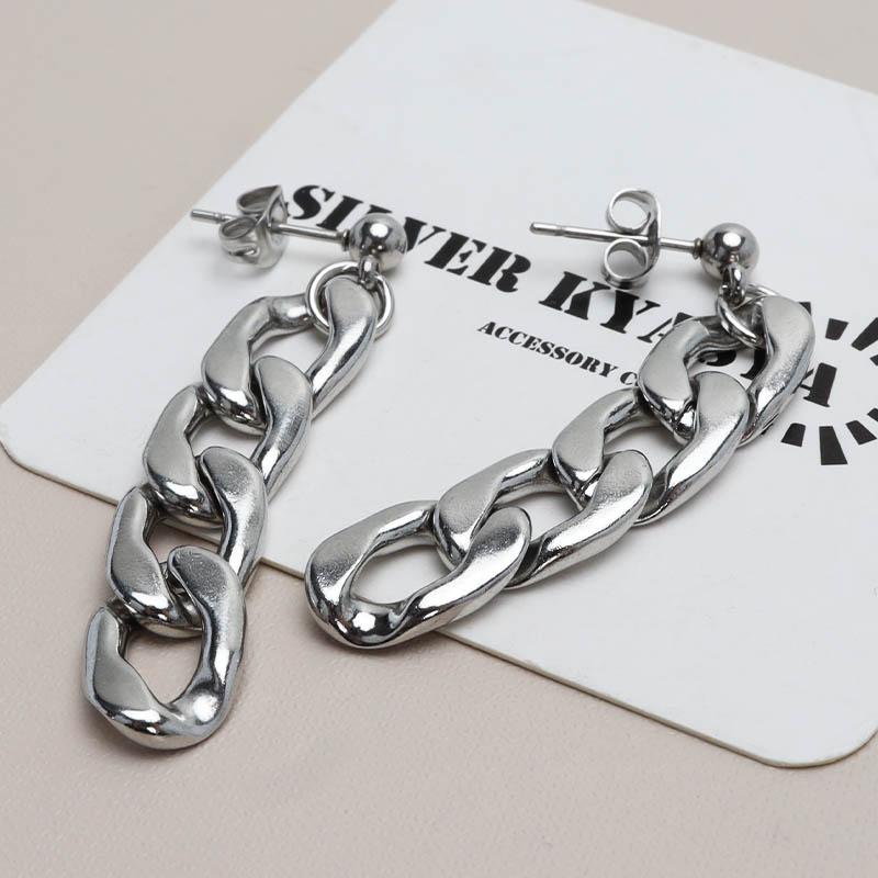シルバー チェーンスタッドピアス（ 4way ） 二連 槌目 チャームセット ステンレス チェーンピアス 太め 4連ピアス シルバー スタッドピアス