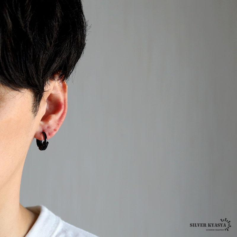 ブラックピアス フープピアス ドラゴンピアス 龍 ステンレス ピアス