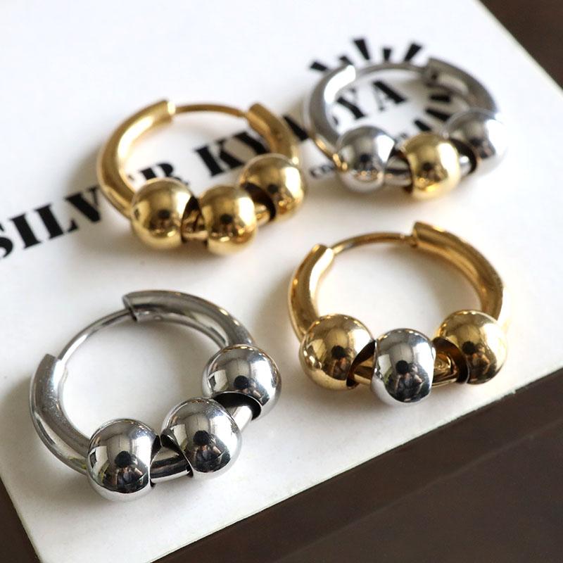 ステンレス フープピアス ボールピアス メタルピアス 3連 シンプル