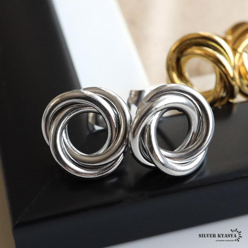 ステンレス トリプルリング ツイストリング 3連リング スタッドピアス