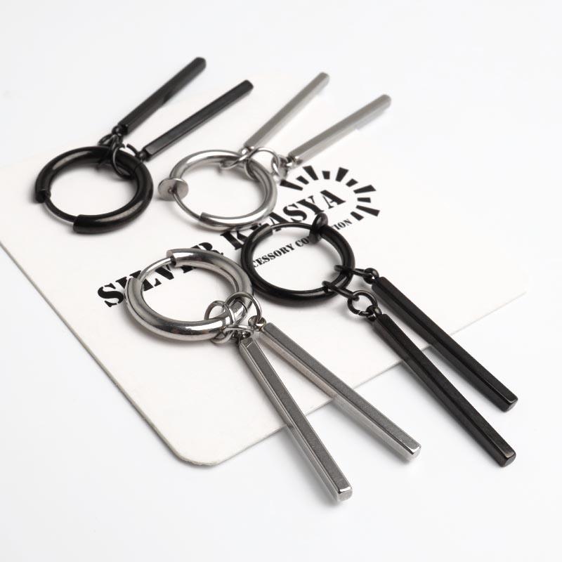 ステンレス ドロップピアス ダブル スティックピアス フープピアス フェイクタイプ イヤリング シルバー ブラック 4タイプ 穴不要 挟むだけ メンズ 金アレ対応 | ブランド登録なし | 09